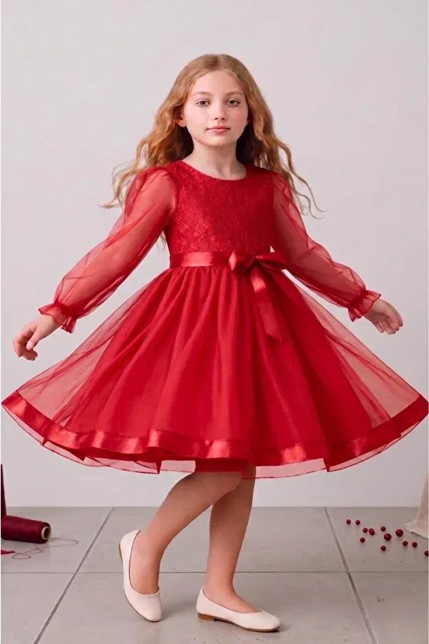 Детское платье для девочек с длинным рукавом Falcomini, Red
