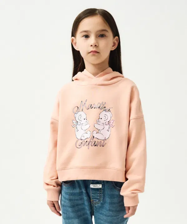 Худи на молнии с капюшоном Baby Bear Crop, Marithé Kids, коралловый — фото 2