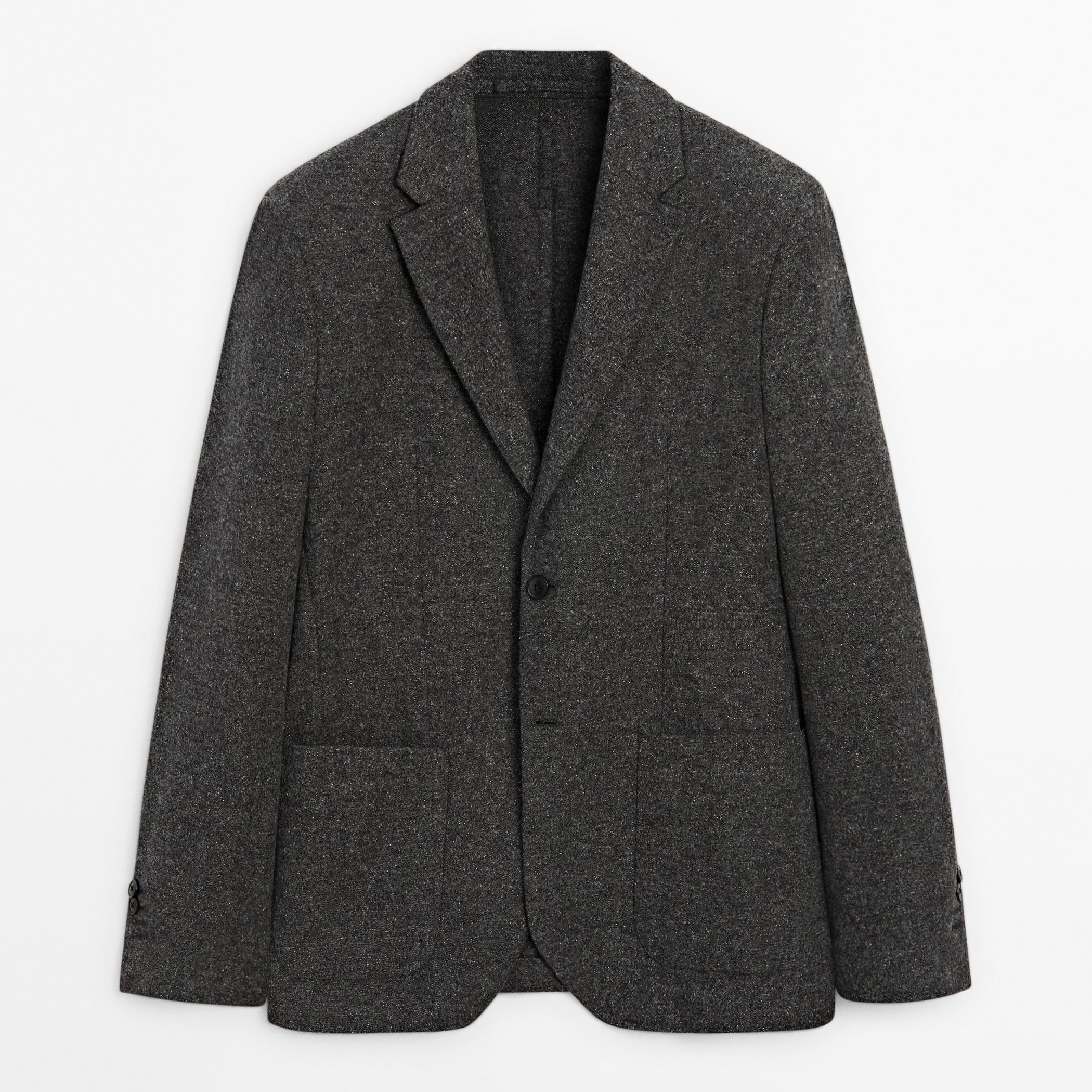 

Пиджак из смесовой шерсти с декоративными швами Massimo Dutti, серый