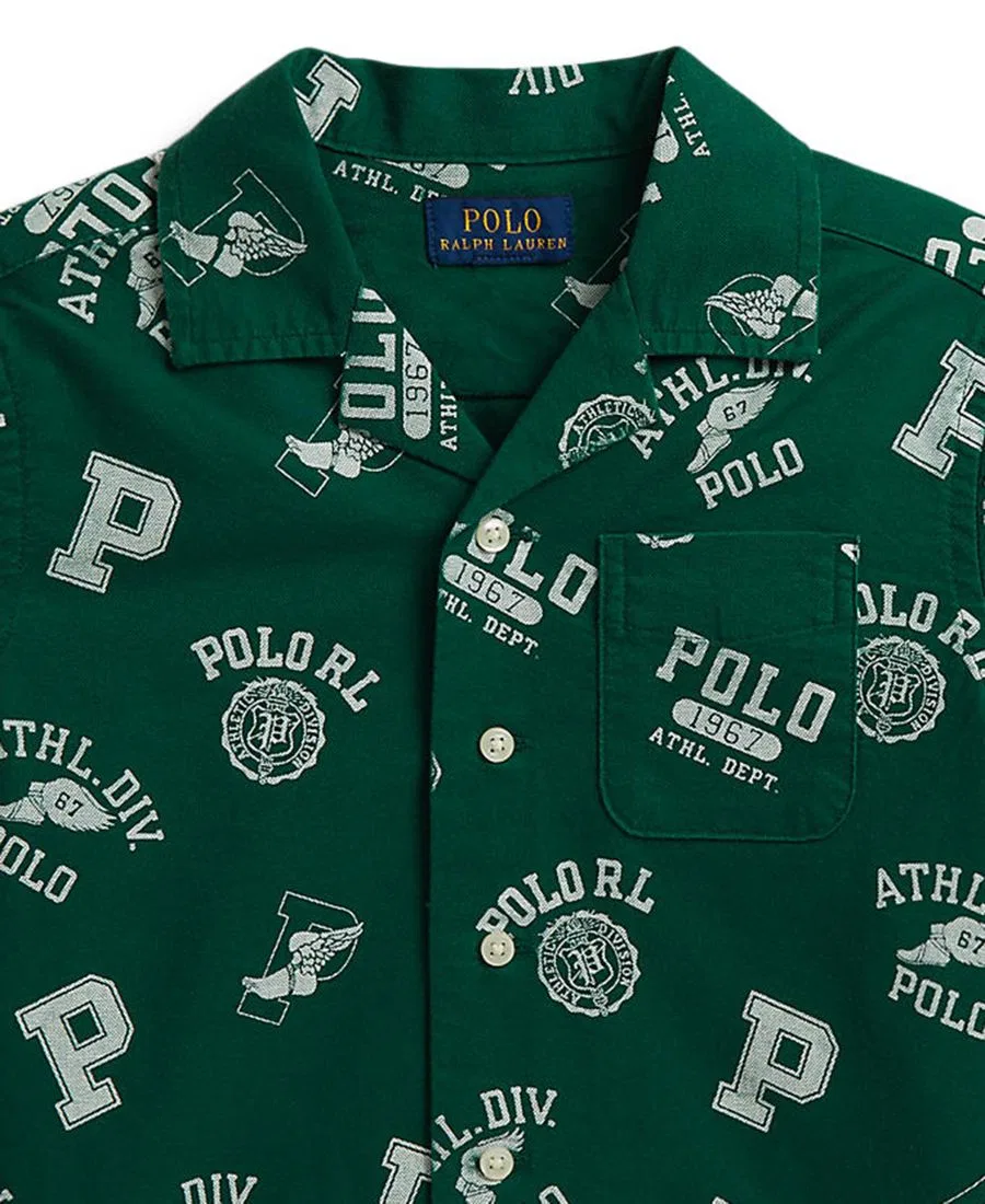Рубашка с принтом из хлопкового оксфорда Boys' 2T-7 Print Cotton Oxford Shirt Polo Ralph Lauren, Athletic Division Toss Green — фото 3