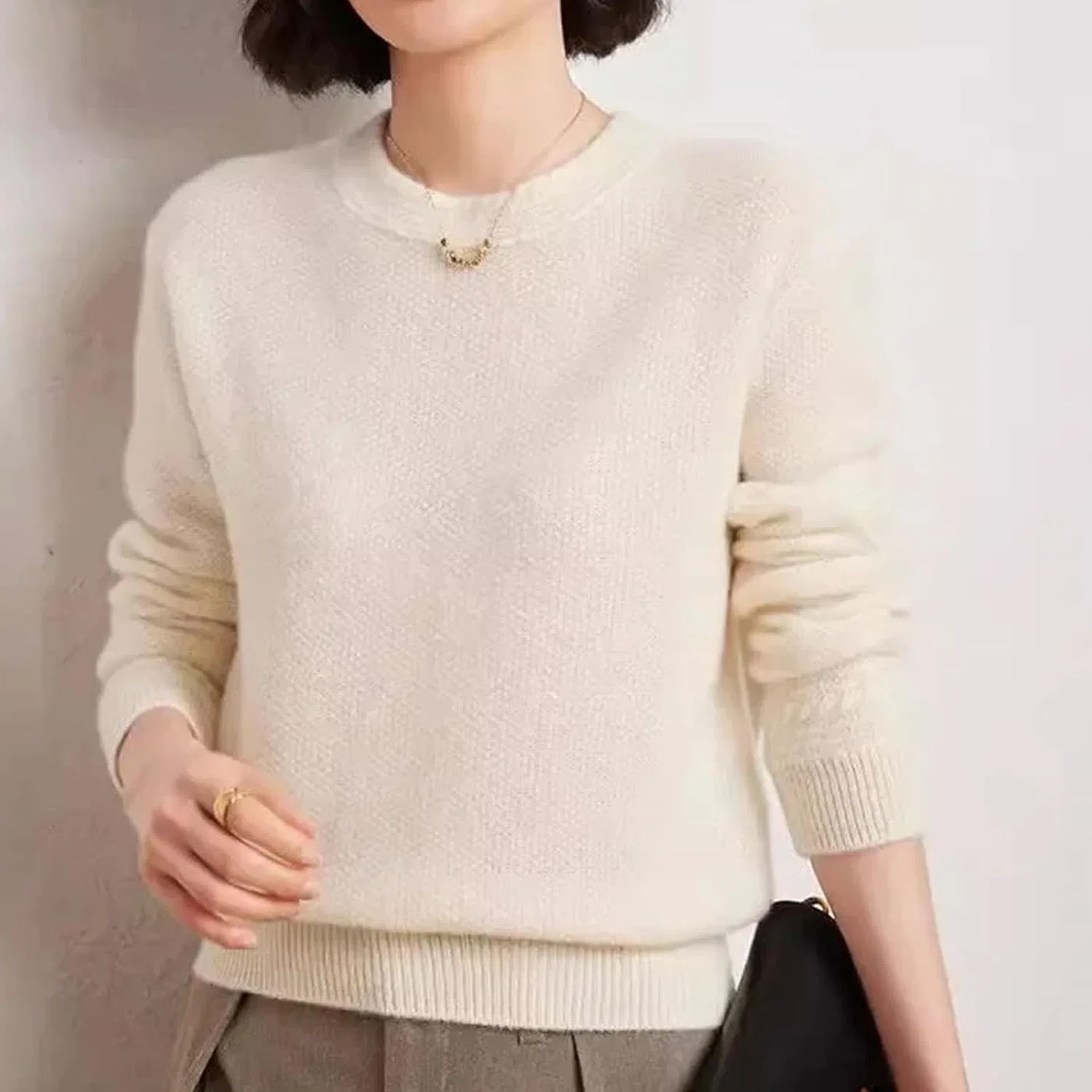 Женский свитер оверсайз с круглым вырезом, Cashmere Knitted, Warm — фото 2