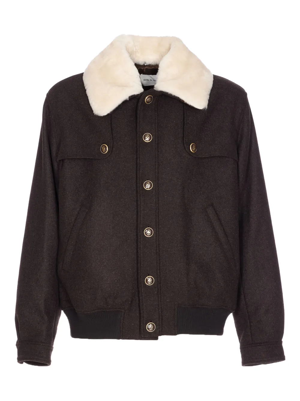 

Куртка на пуговицах с воротником из овчины Drôle De Monsieur, коричневый