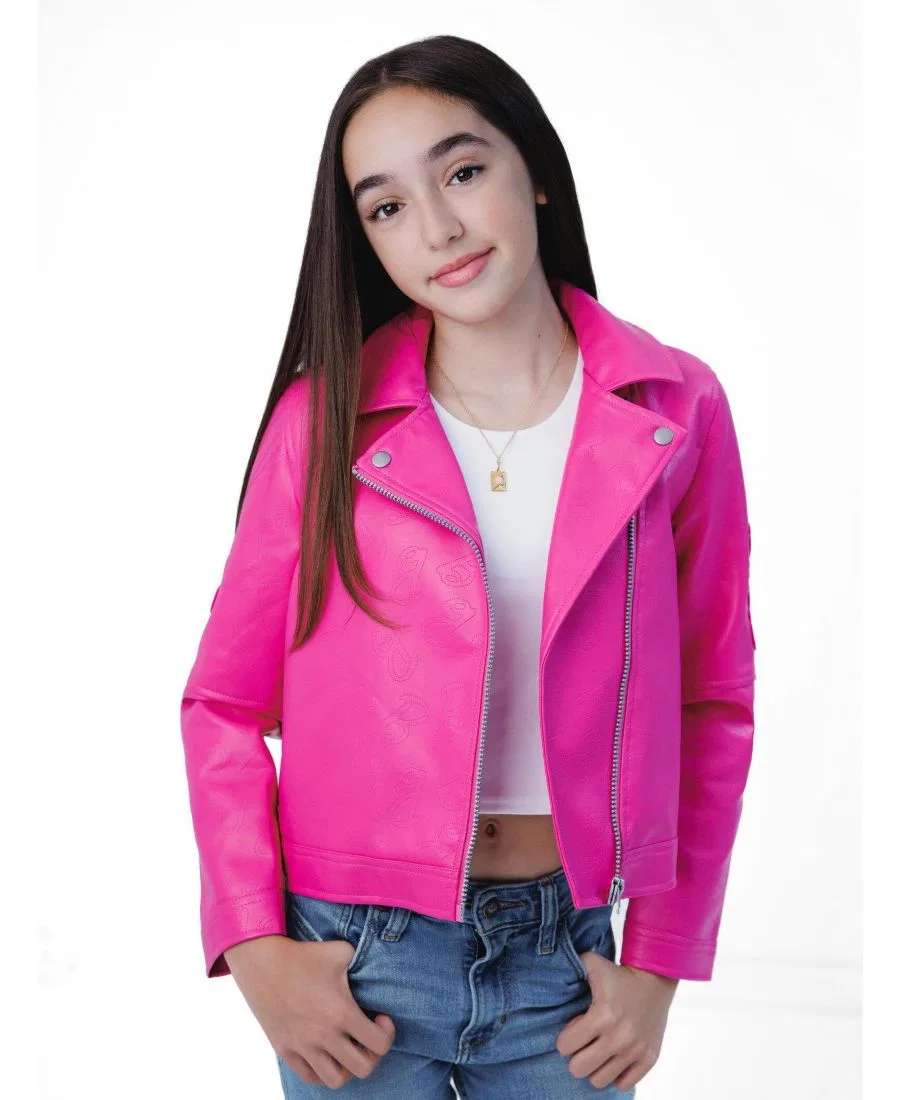 Детская куртка-косуха из кожзаменителя с принтом Barbie, Iridescent Pink — фото 2
