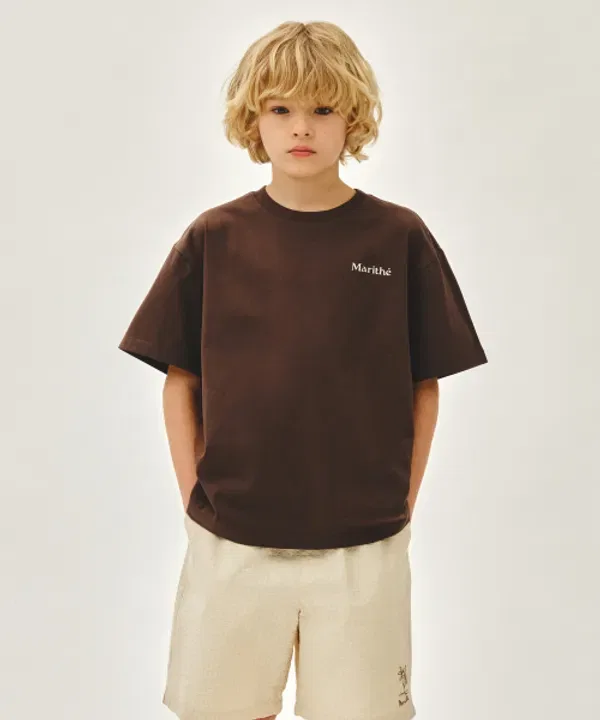 Футболка оверсайз с графическим принтом, Kids back graphic oversized tee, Marithé Kids, коричневый