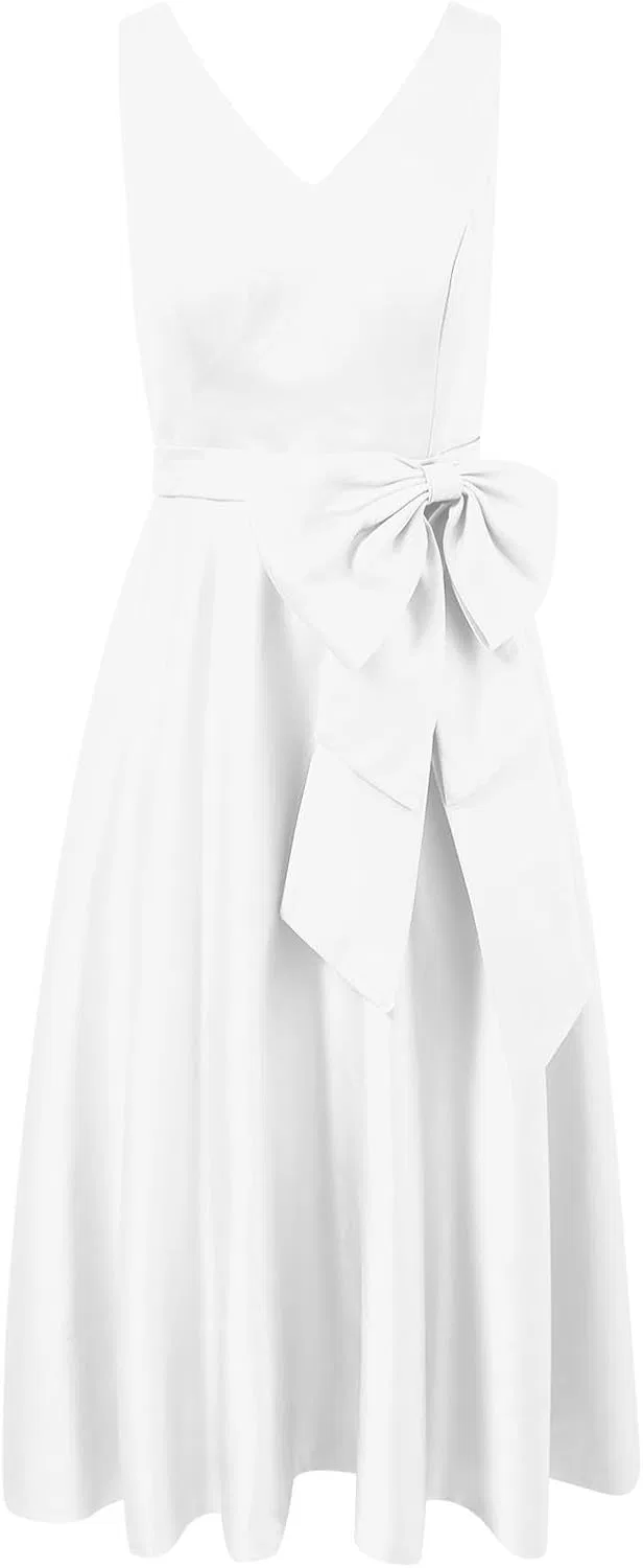 Женское коктейльное платье с бантом и шнуровкой на спине, White — фото 4