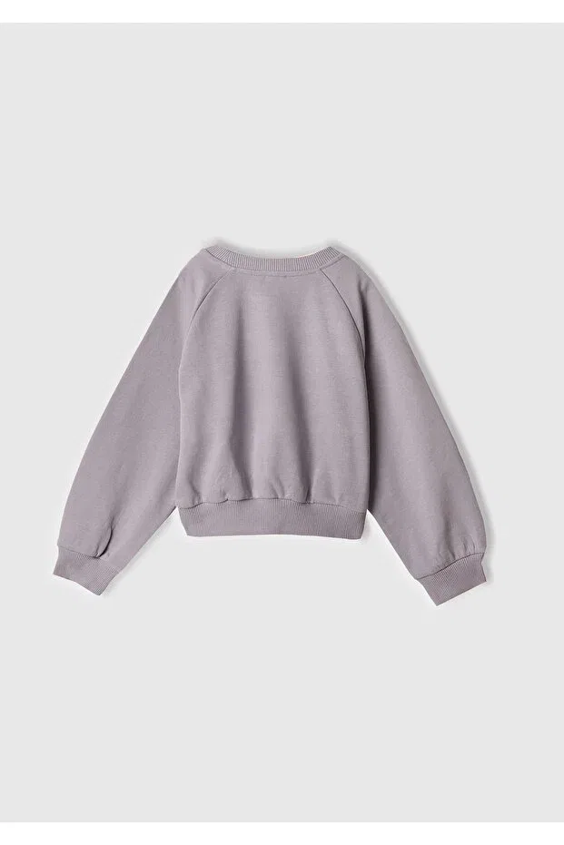 Детские свитшот для девочек с длинным рукавом Girl'S lilac ribbed crew neck sweatshirt with stone detail on the front United Colors Of Benetton, Lilac — фото 3