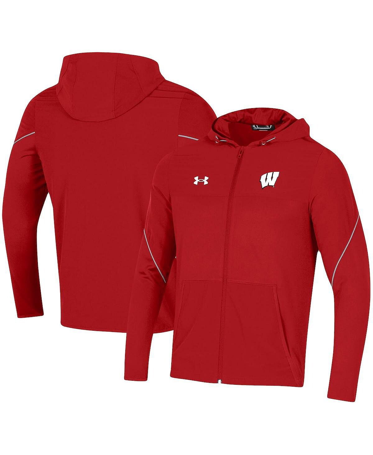 

Мужская красная толстовка с капюшоном на молнии wisconsin badgers 2021 sideline warm-up Under Armour, красный