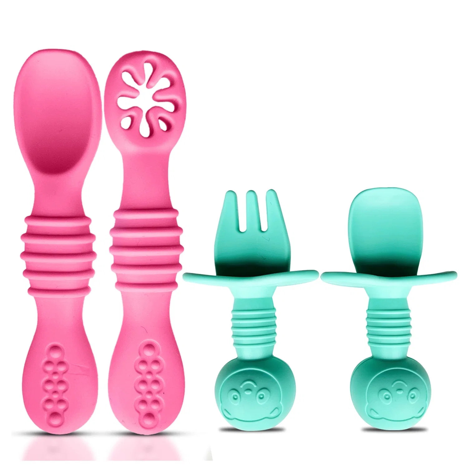 Набор силиконовых столовых приборов для кормления, 4 предмета, HippoBaby, Pink/Blue