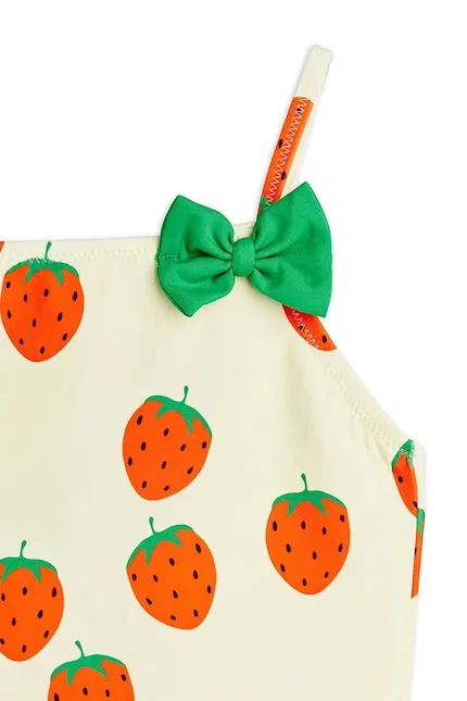Купальник цельный с растительным принтом Strawberries Mini Rodini, бежевый — фото 3
