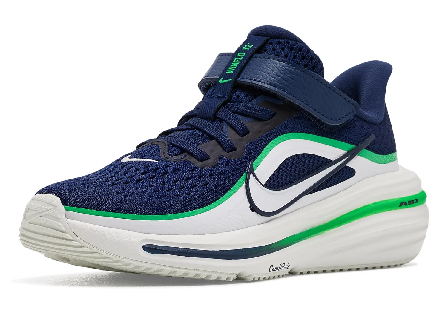 Кроссовки Winflo 12 (для маленьких детей) Nike Kids, Midnight Navy/Summit White/Green Spark/Midnight Navy