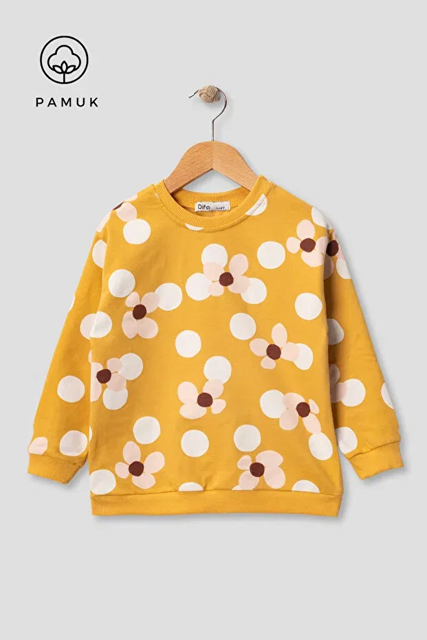 Детские свитшот для девочек оверсайз с принтом Girl'S scored seasonal oversize top sweatshirt Difa Kids, Yellow — фото 3