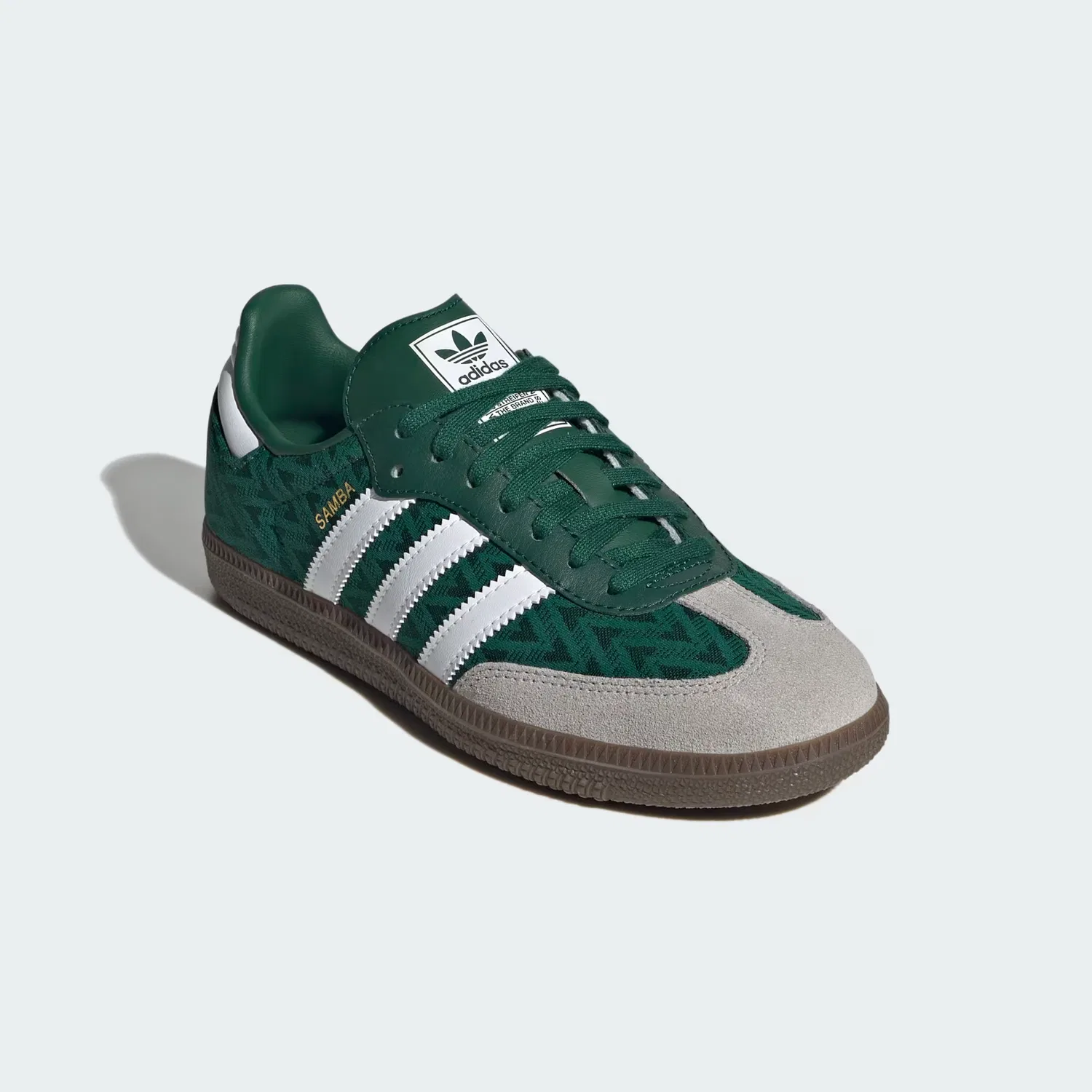 Детские кроссовки из натуральной кожи Samba OG Adidas Originals, темно-зеленый/белый/коричневый — фото 4