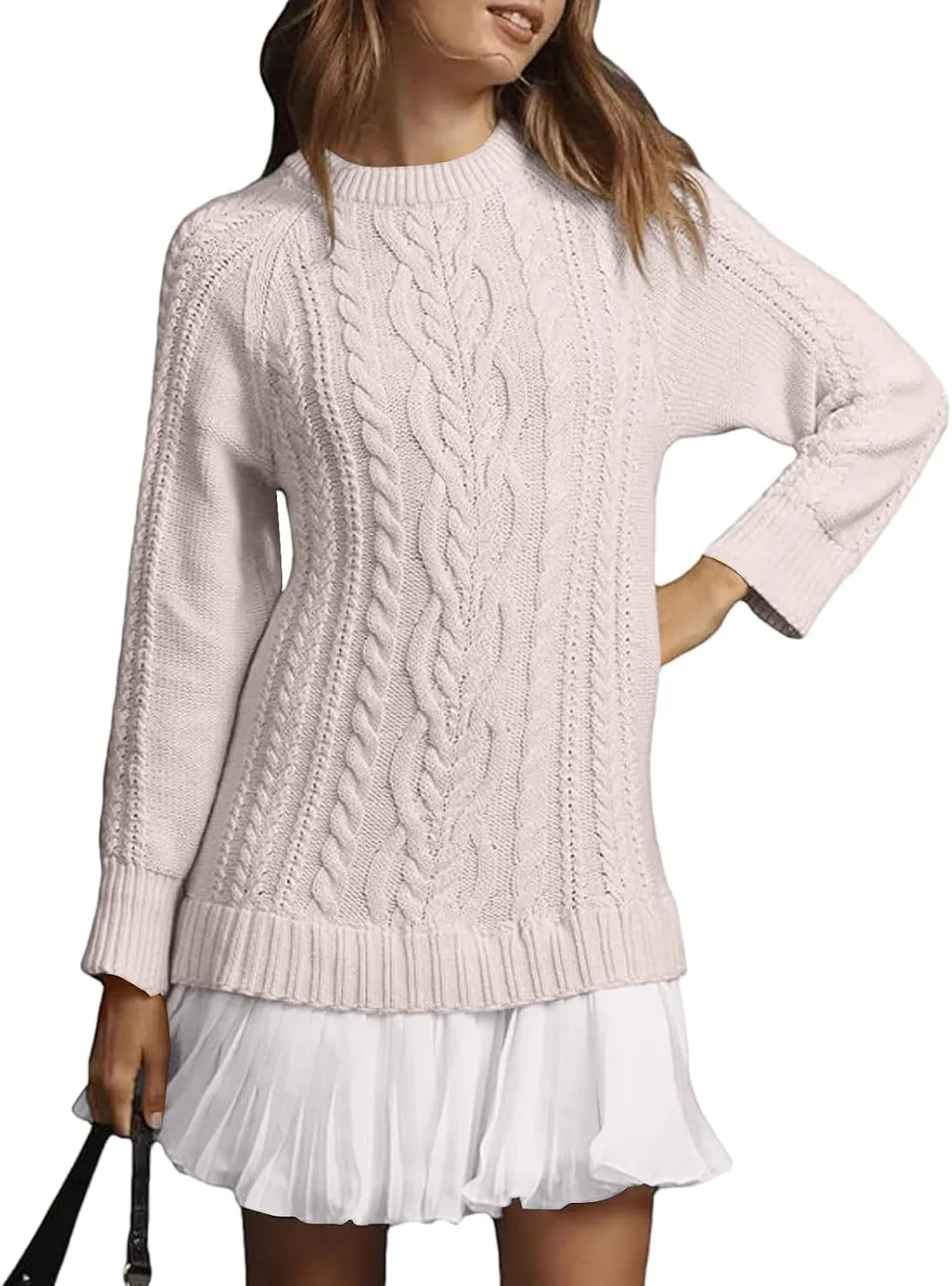 Женское мини-свитерное платье с косами Patchwork Twofer Dress, Pink
