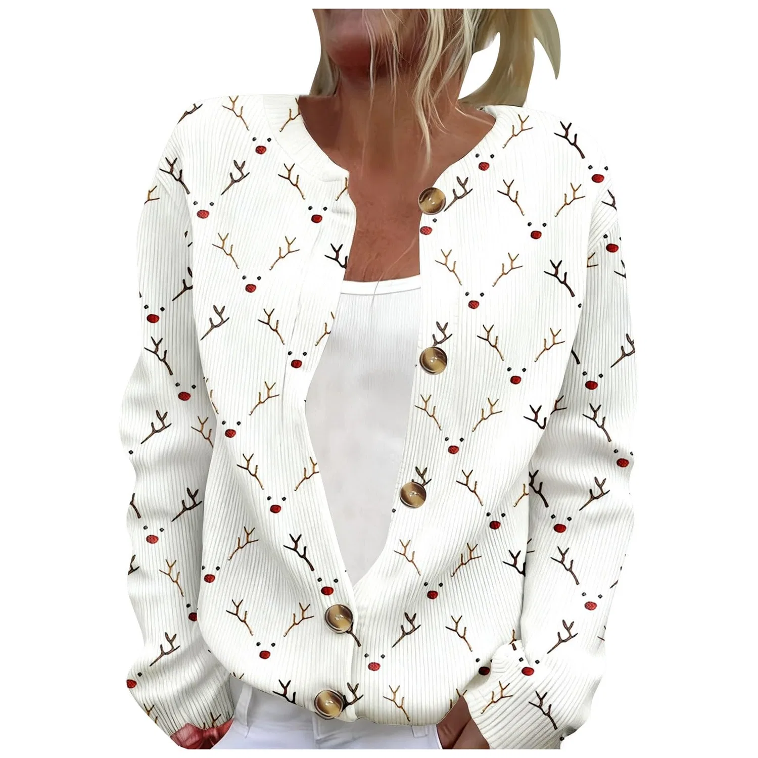 Женский кардиган с принтом Elegante cardigan casual con stampa e abbottonatura, Bianco N. 27