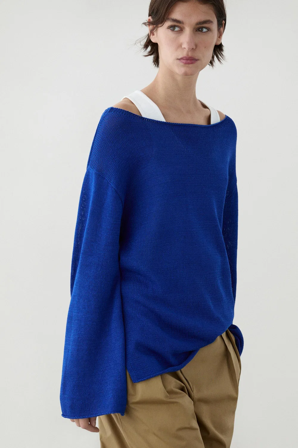 Свитер Massimo Dutti, из мерсеризованного хлопка, глубокий синий — фото 3