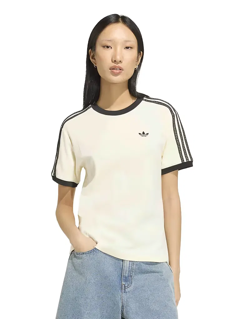 Футболка Adidas Originals с тремя полосками кремово-белого