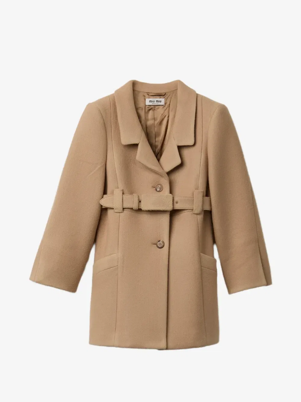 Однобортное двустороннее шерстяное пальто Miu Miu, бежевый
