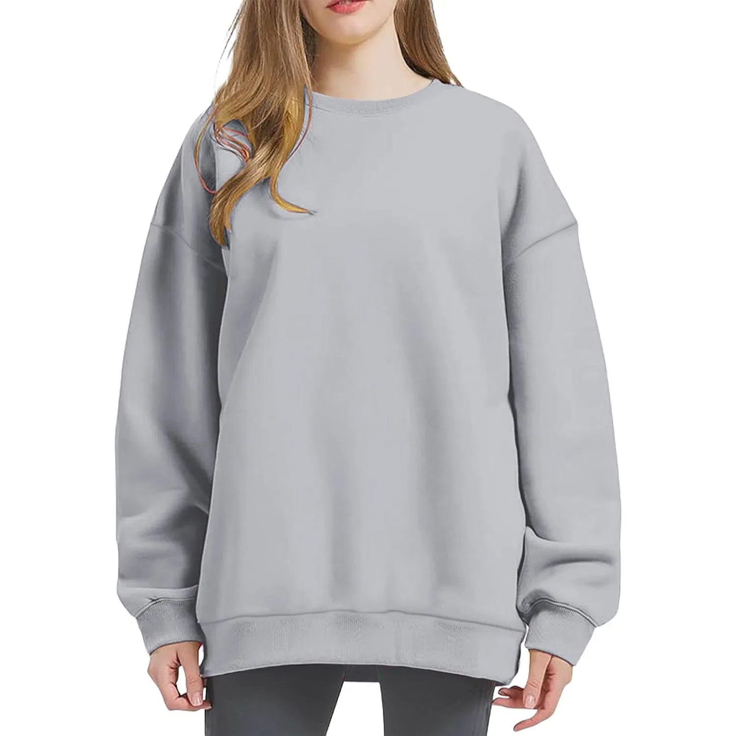 Женский джемпер с капюшоном, однотонный, с длинным рукавом, Grey