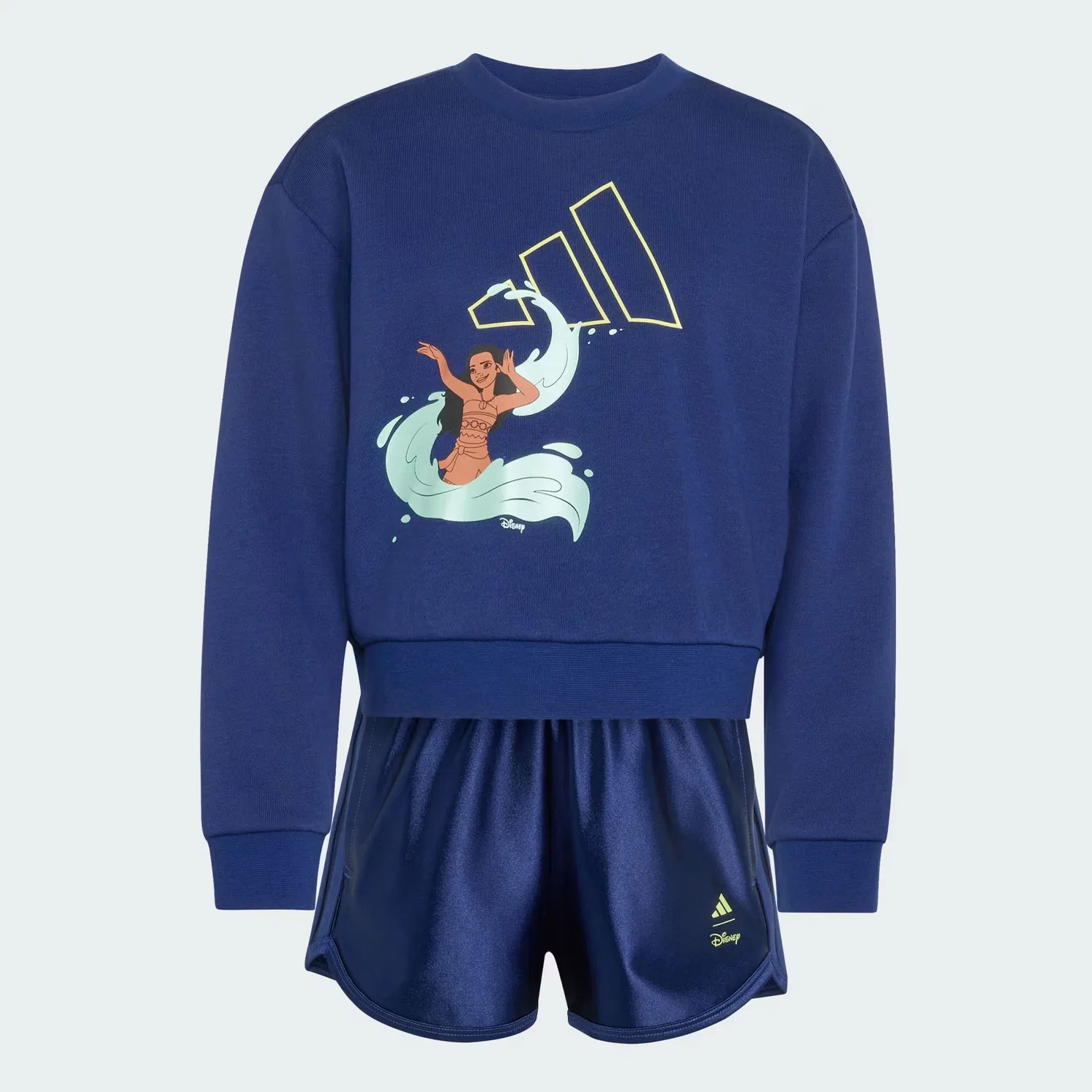 Детский комплект из свитшота и шорт свободного кроя Disney Adidas Sportswear, темно-синий/semi frozen lemon — фото 4