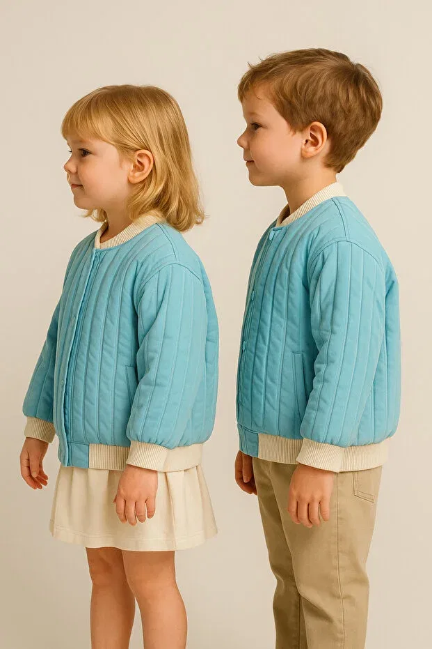 Стеганая куртка унисекс на кнопках, синяя Motebarn Wear — фото 2