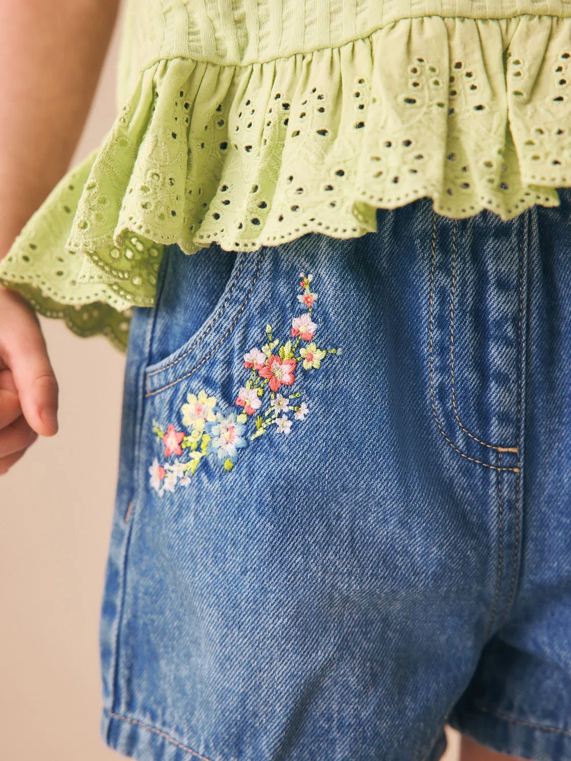 Шорты джинсовые с вышивкой цветов Next, голубой деним — фото 4
