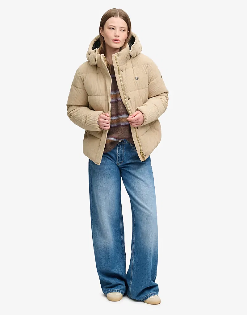 Пуховая куртка Superdry Premium с капюшоном из вельвета, коричневый (благовоний) — фото 4