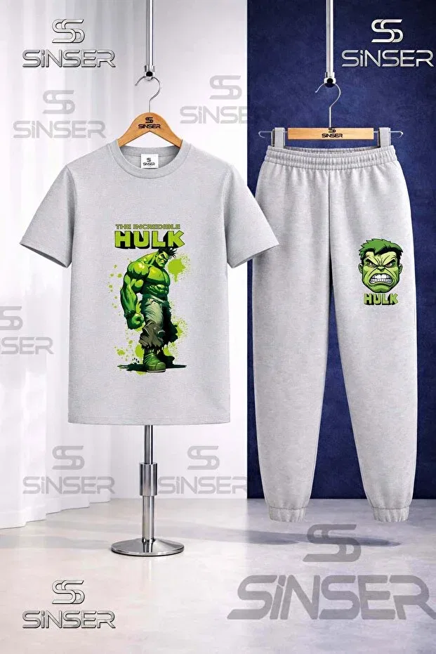Детский комплект футболки и спортивного костюма с принтом Hulk Ss Sinser, Black - Gray - Navy Blue — фото 3