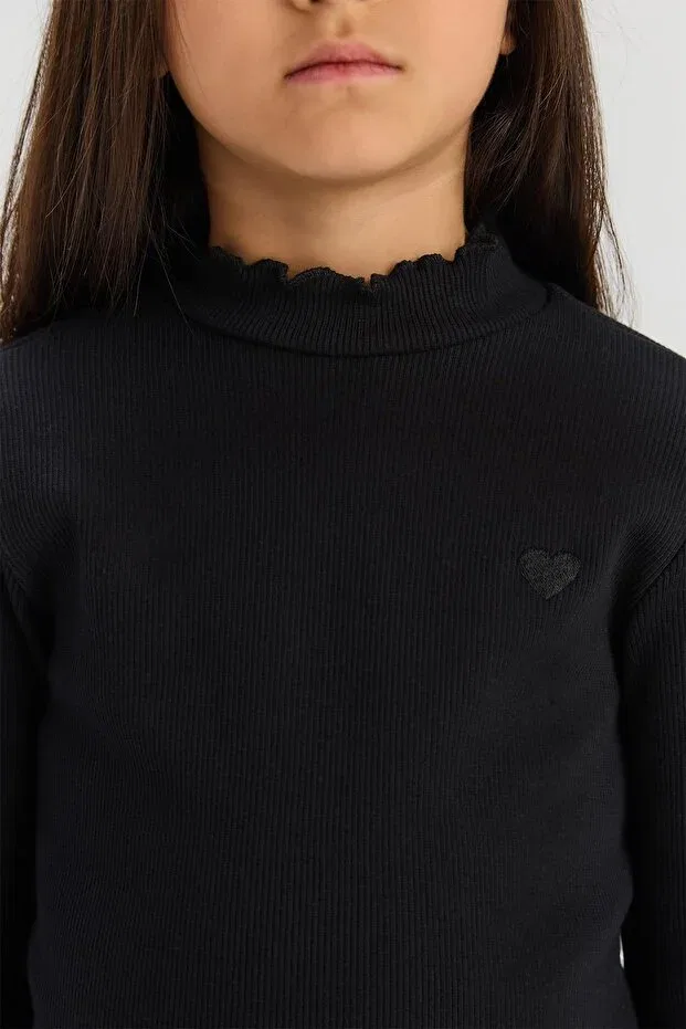 Детская футболка для девочек с длинным рукавом Tyess Basic, Black — фото 3