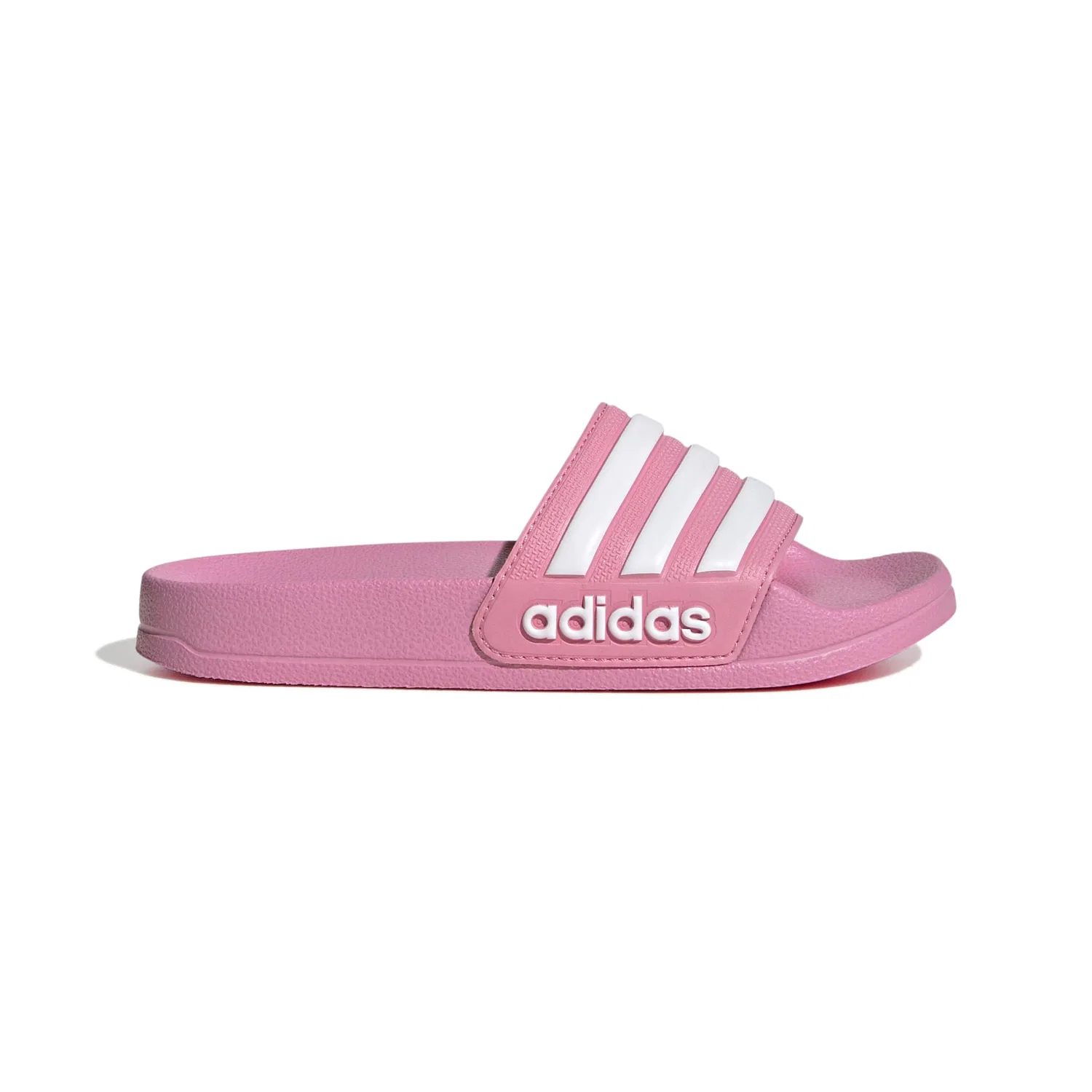 Детские шлепанцы для мальчиков с полосками Adidas Adilette Shower Slides, Bliss Pink Ftwr White Bliss Pink — фото 2