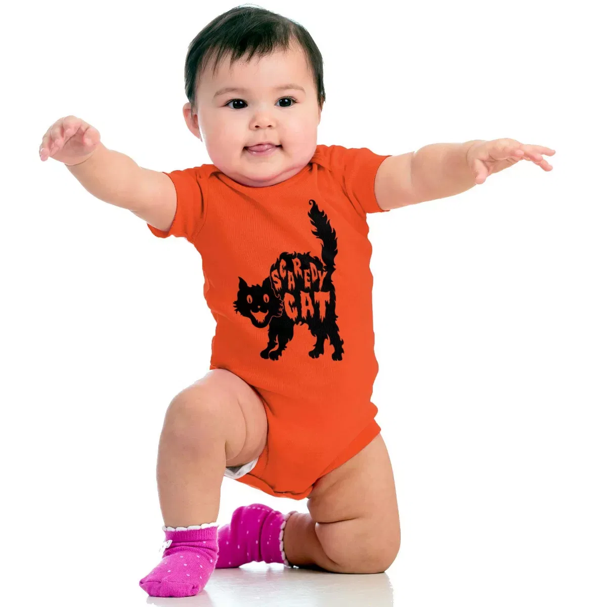 Детское боди для девочек с принтом Vintage Halloween Scaredy Cat Cute Baby Bodysuit Jumper Brisco Brands, Black — фото 4