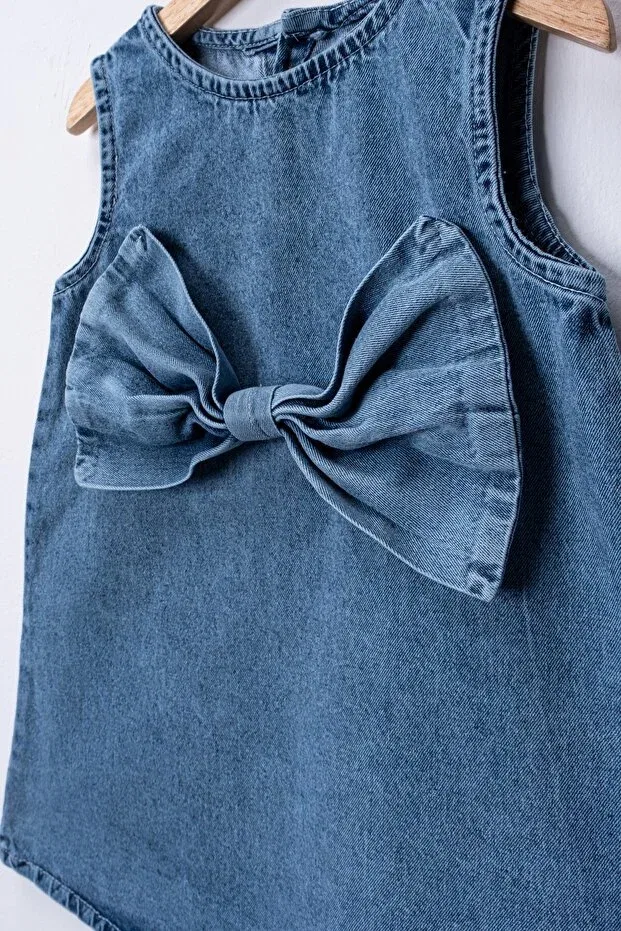 Детское платье джинсовое без рукавов с бантом Tiny Golden, Blue Jeans — фото 2