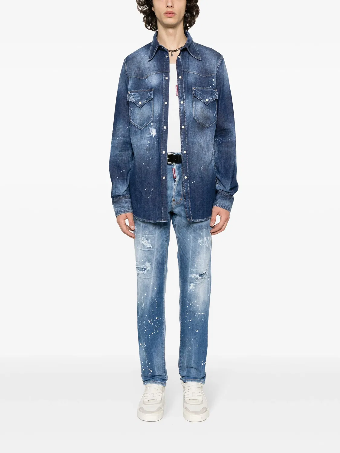 Рубашка из денима с эффектом окраски DSQUARED2, синий — фото 2