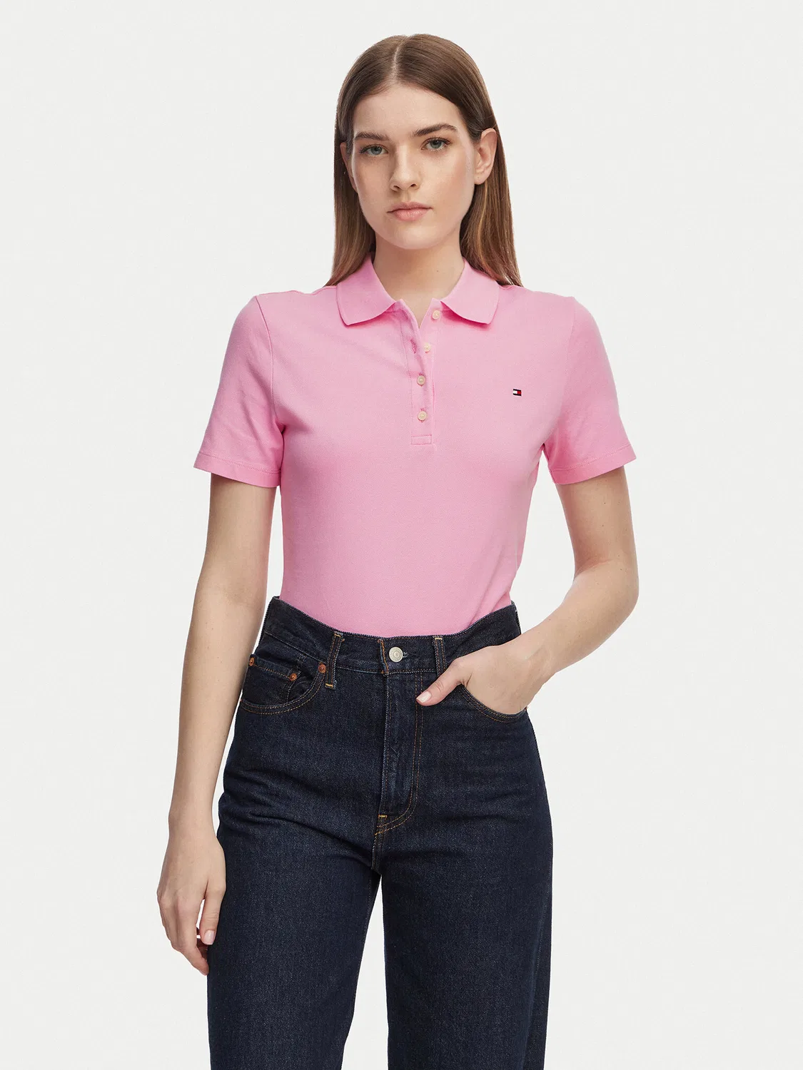 Женское поло приталенного кроя Tommy Hilfiger, светло-розовый