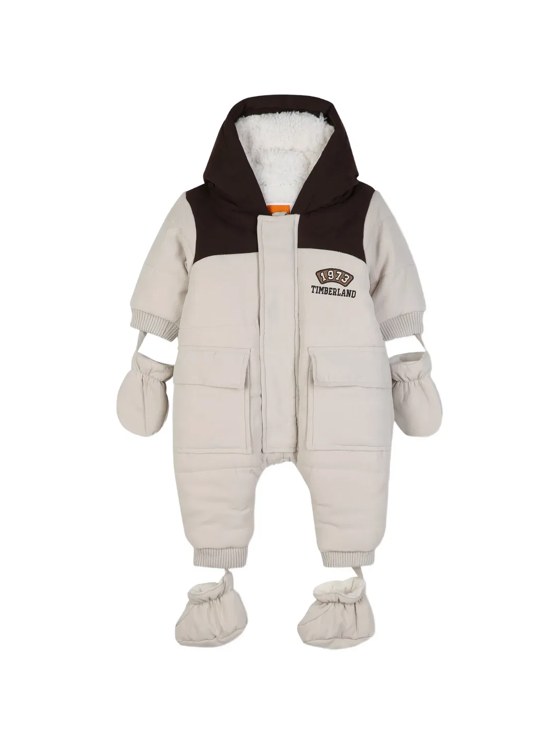 Дутый комбинезон в стиле колор-блок с капюшоном Timberland Kids, нейтральные цвета