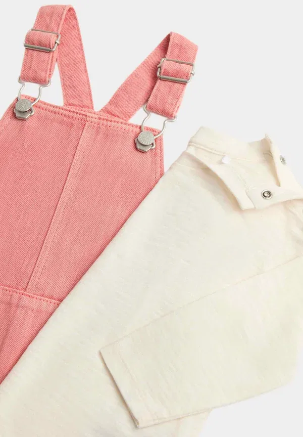 Комплект из топа с длинным рукавом и джинсовых шорт из хлопка Marks & Spencer, pink, розовый — фото 3