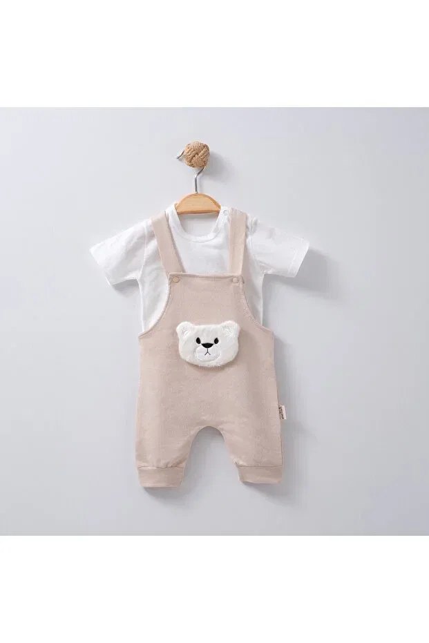 Детский комбинезон с принтом Salopet jumpsuit Hobbe Baby, Beige Teddy Bear — фото 2