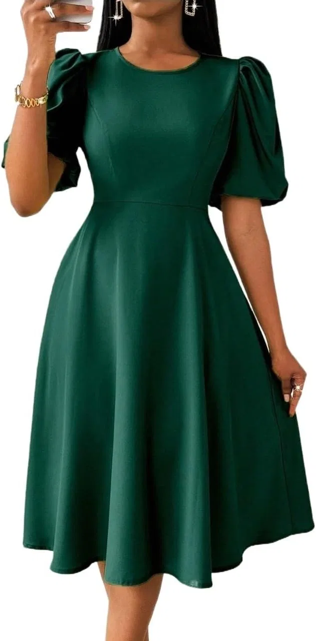 Женское повседневное платье миди с завышенной талией, Dark Green