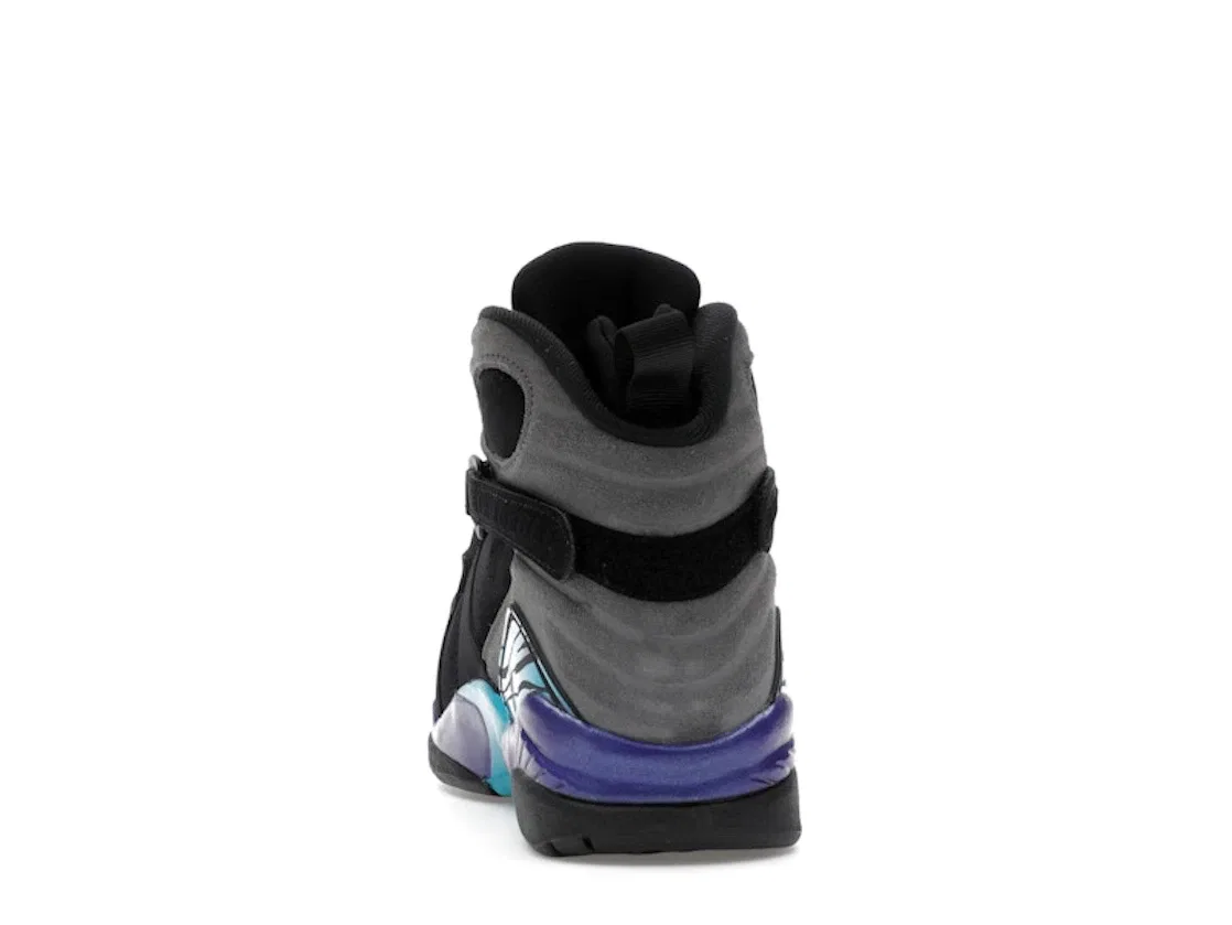 Детские кроссовки с ремешками Jordan 8 Retro Aqua (2025) (GS) Jordan, Black/True Red-Iron Grey-Bright Concord-Aquatone — фото 4