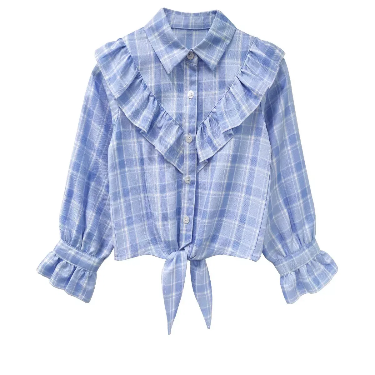 Детская рубашка для девочек с длинным рукавом KOJOOIN, Blue Plaid