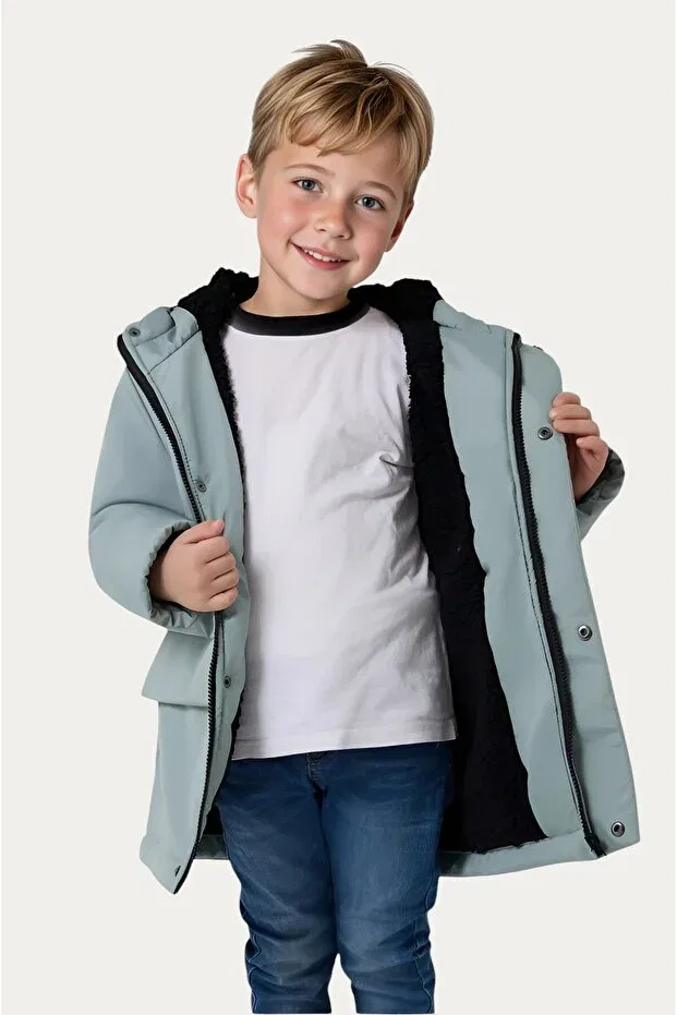 Детское зимнее пальто для девочек с капюшоном Outriverkids, Mint Green — фото 2