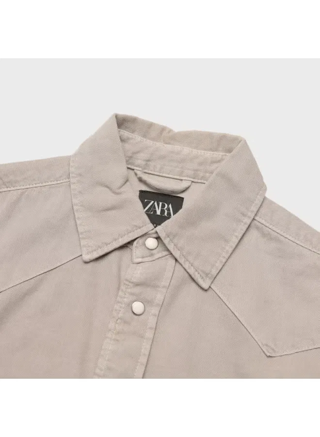 Рубашка с длинным рукавом Zara, светлый хаки — фото 4