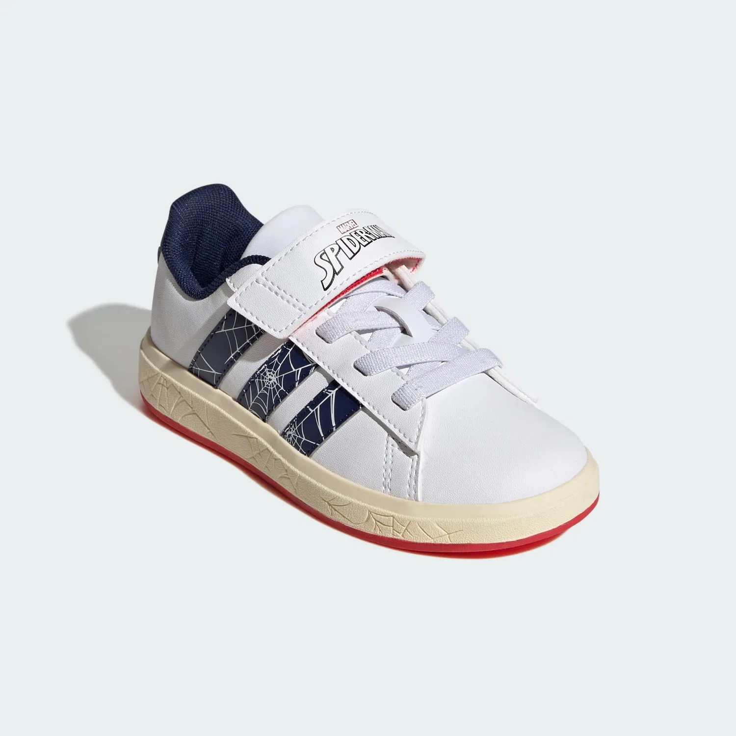 Детские кроссовки с принтом Marvel Spider-Man Grand Court Adidas, Weiss Dunkelblau Hellgelb — фото 4