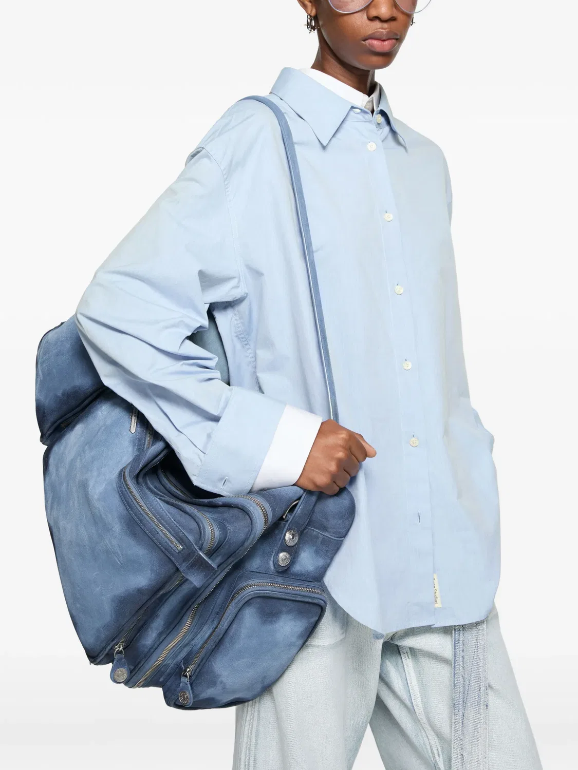 Рубашка многослойная синего цвета Acne Studios, синий — фото 4