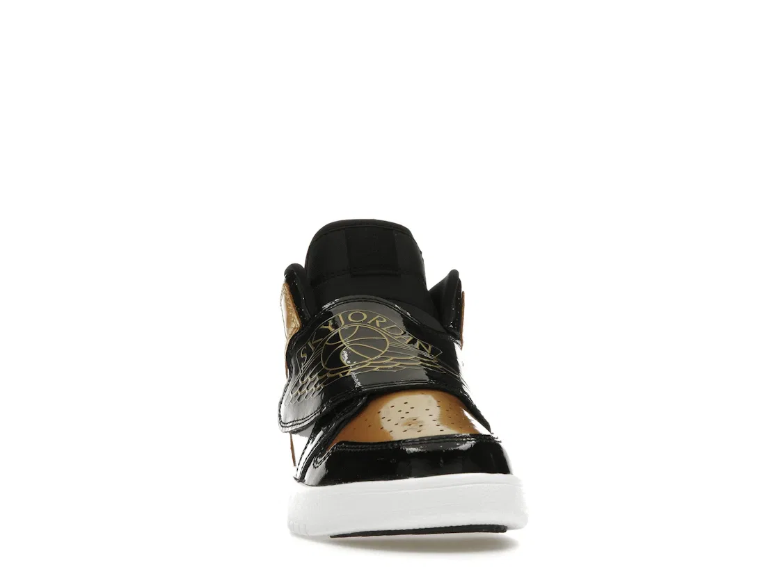 Детские кроссовки для мальчиков с длинным рукавом Sky Jordan 1 Mid Jordan, Black/Metallic Gold-White — фото 2
