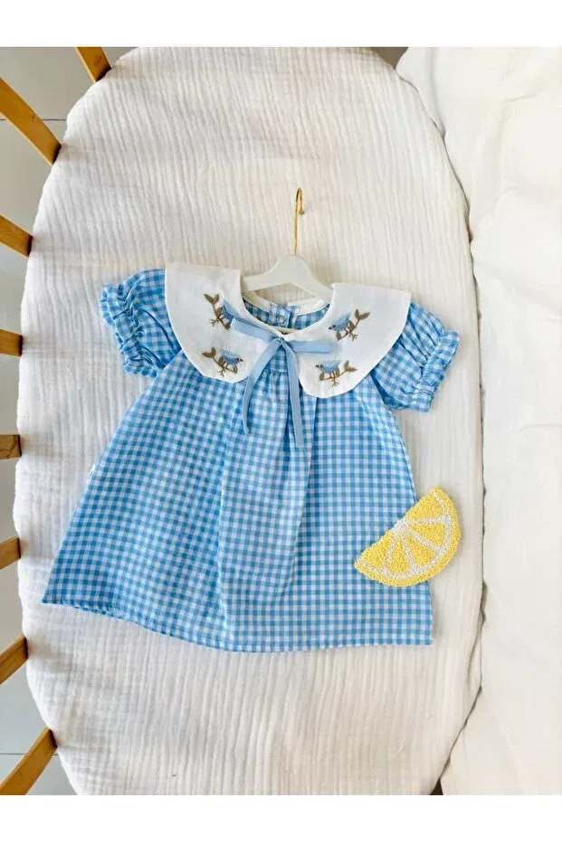 Детское платье для девочек хлопковое Birdy Embroidery Collared Nunu Baby, Blue