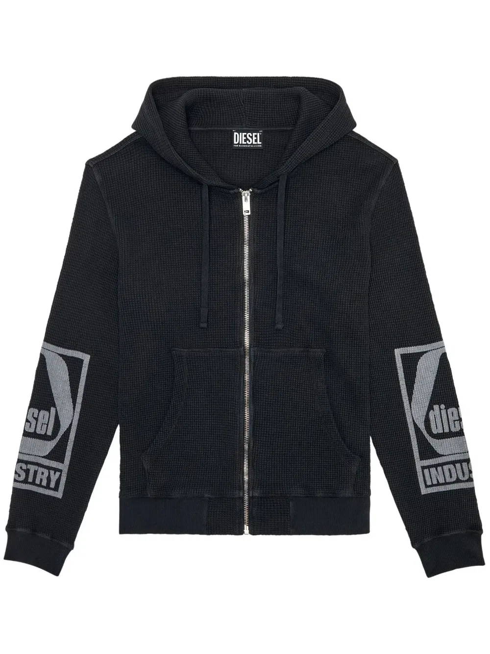 Фактурное худи на молнии Diesel, черный