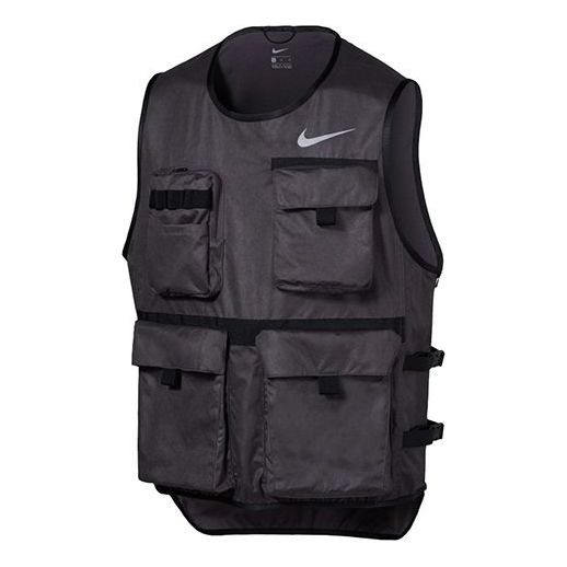 

Жилет multi-pocket function trend tooling sports running vest grey gray Nike, серый
