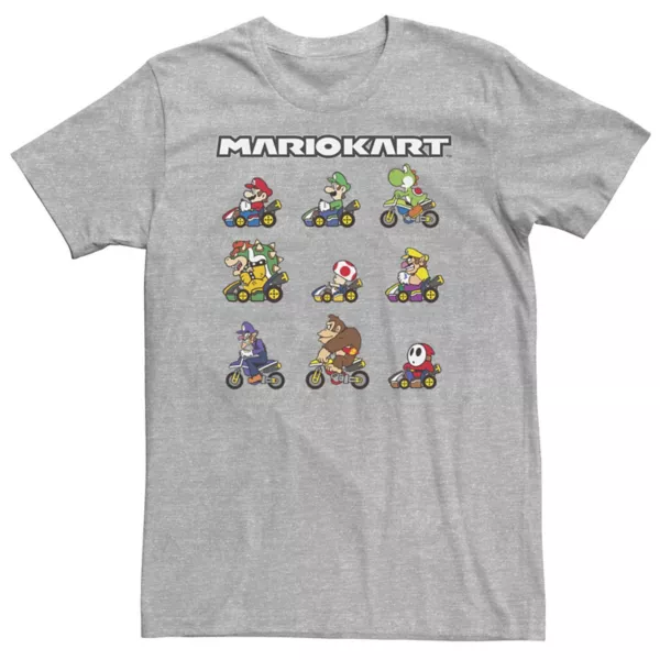 

Футболка с изображением больших и высоких гонщиков Nintendo Mario Kart. Готовы к игре Licensed Character, серый