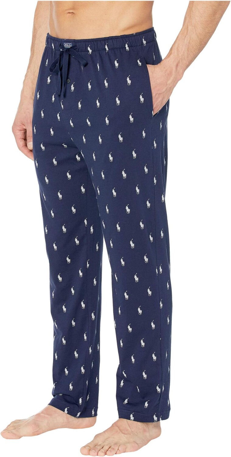 Пижамные брюки из трикотажного джерси с закрытым поясом Polo Ralph Lauren, цвет Cruise Navy/Nevis All Over Pony Player — фото 2