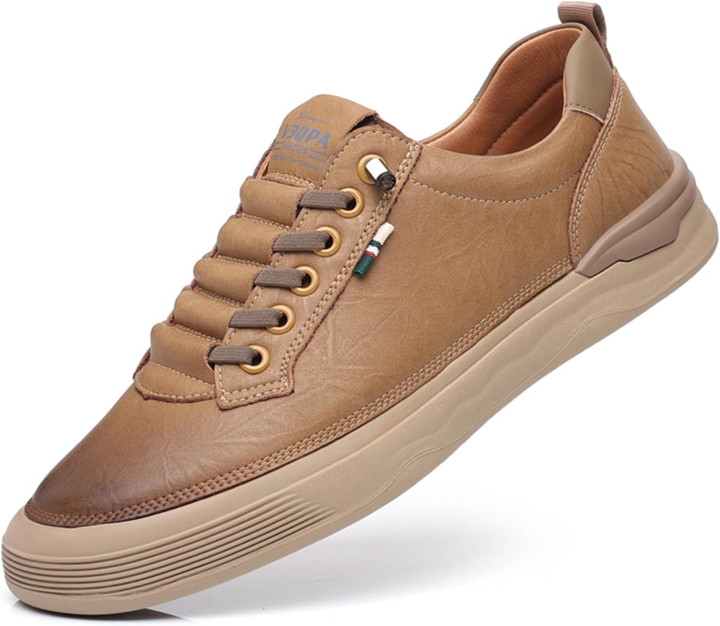 

Мужские премиальные кожаные кроссовки, модные повседневные, с нескользящей подошвой, низкие, для ходьбы, мужские кроссовки под деловой стиль Abborora, хаки